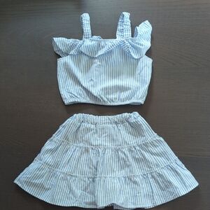 Btween Girls Blue and White Striped Matching Top And Skirt Set